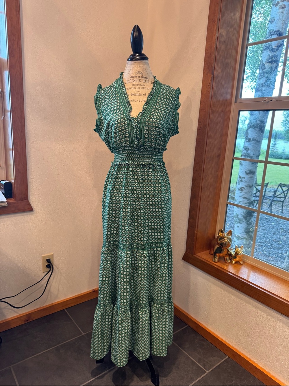 Max Studio Green Patterned Tiered Maxi Dress